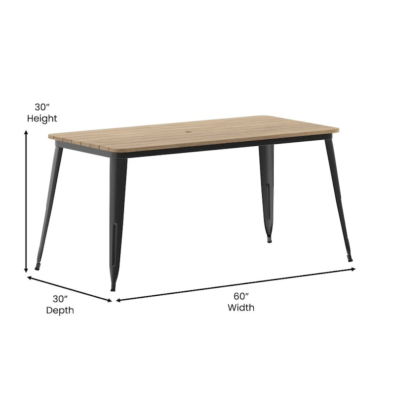 Table à manger d'extérieur rectangulaire marron/noir avec trou pour parasol, 6 places