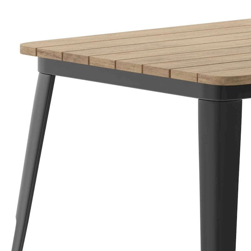 Table à manger d'extérieur rectangulaire marron/noir avec trou pour parasol, 6 places