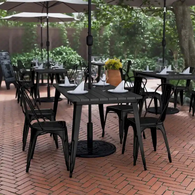 Table à manger d'extérieur rectangulaire marron/noir avec trou pour parasol, 6 places