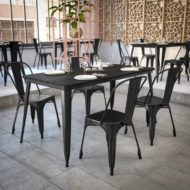 Table à manger d'extérieur rectangulaire marron/noir avec trou pour parasol, 6 places