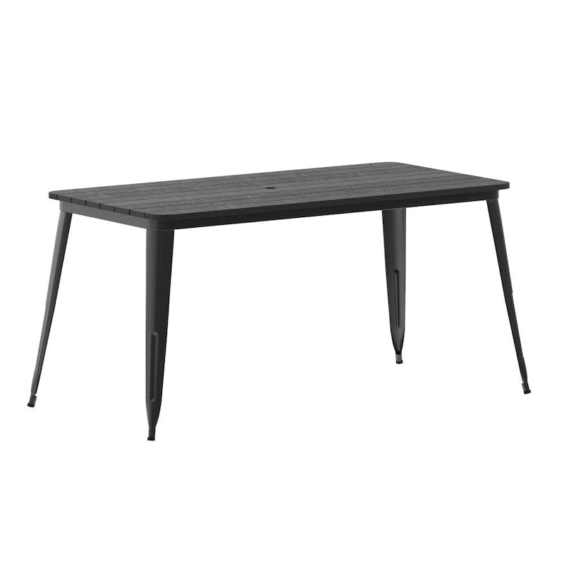 Table à manger d'extérieur rectangulaire marron/noir avec trou pour parasol, 6 places