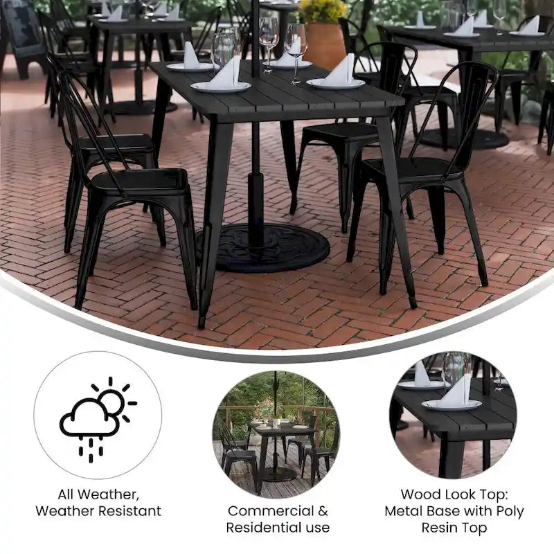 Table à manger d'extérieur rectangulaire marron/noir avec trou pour parasol, 6 places