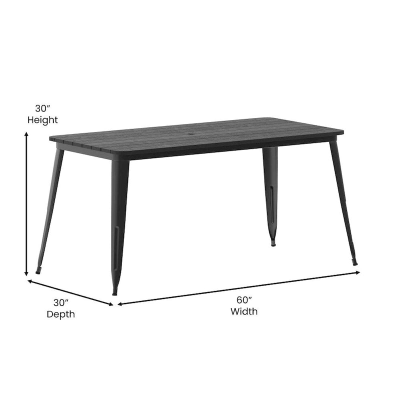 Table à manger d'extérieur rectangulaire marron/noir avec trou pour parasol, 6 places