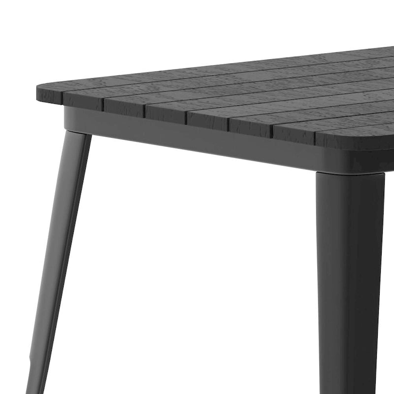 Table à manger d'extérieur rectangulaire marron/noir avec trou pour parasol, 6 places