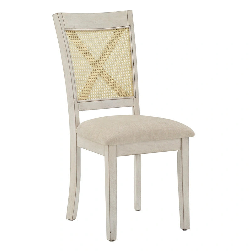 Chaise de salle à manger avec dossier en cannage, assise en lin beige, lot de 2