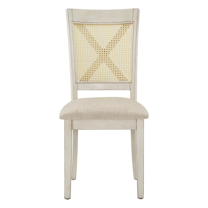 Chaise de salle à manger avec dossier en cannage, assise en lin beige, lot de 2
