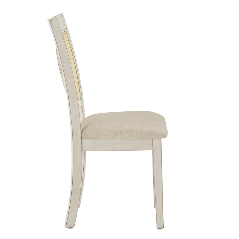 Chaise de salle à manger avec dossier en cannage, assise en lin beige, lot de 2