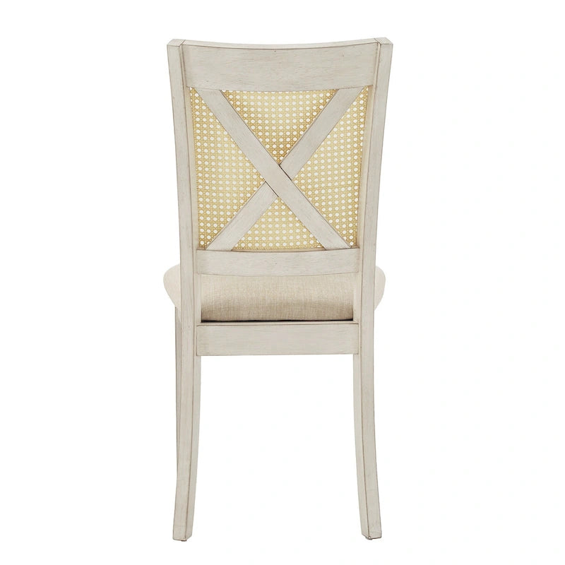 Chaise de salle à manger avec dossier en cannage, assise en lin beige, lot de 2