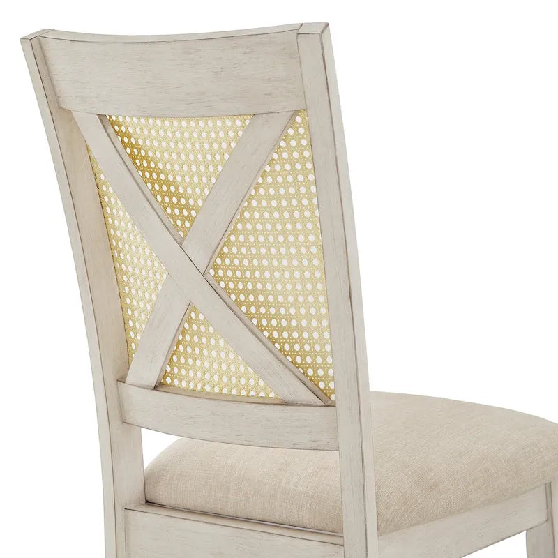 Chaise de salle à manger avec dossier en cannage, assise en lin beige, lot de 2