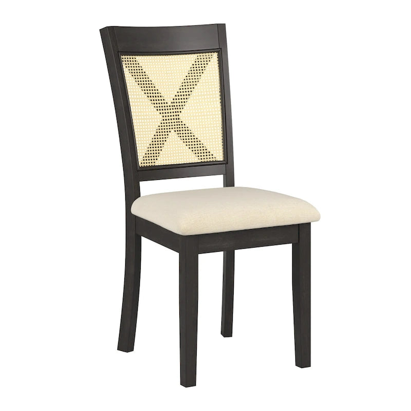 Chaise de salle à manger avec dossier en cannage, assise en lin beige, lot de 2