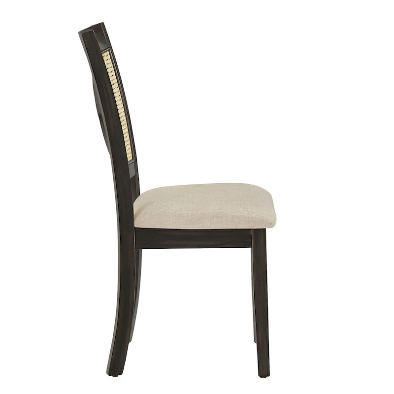 Chaise de salle à manger avec dossier en cannage, assise en lin beige, lot de 2