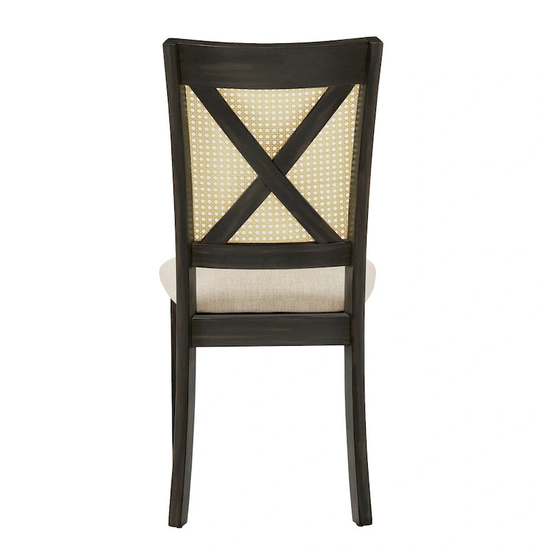 Chaise de salle à manger avec dossier en cannage, assise en lin beige, lot de 2