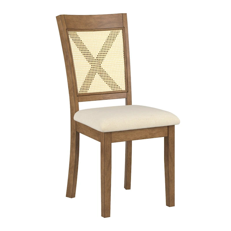 Chaise de salle à manger avec dossier en cannage, assise en lin beige, lot de 2