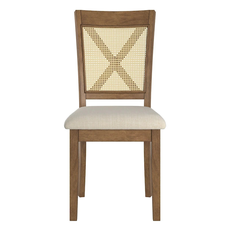 Chaise de salle à manger avec dossier en cannage, assise en lin beige, lot de 2