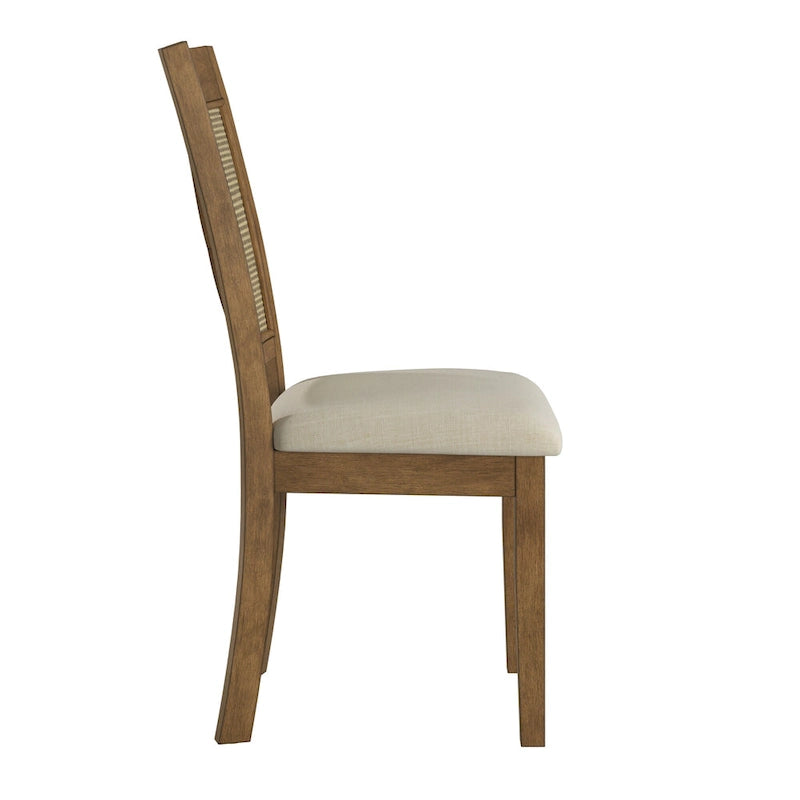 Chaise de salle à manger avec dossier en cannage, assise en lin beige, lot de 2