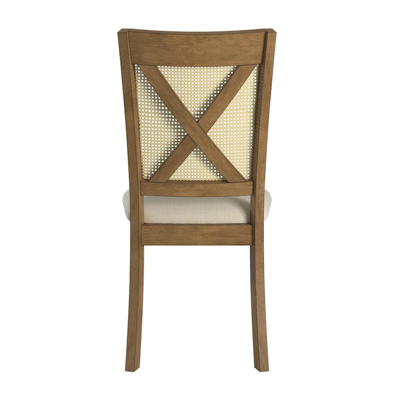 Chaise de salle à manger avec dossier en cannage, assise en lin beige, lot de 2