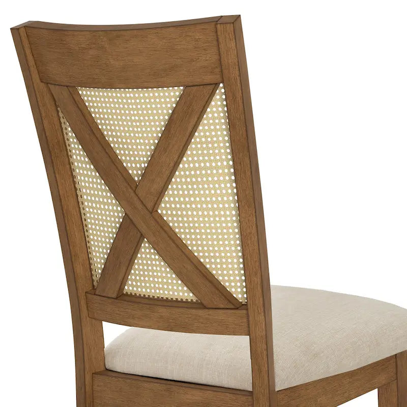 Chaise de salle à manger avec dossier en cannage, assise en lin beige, lot de 2