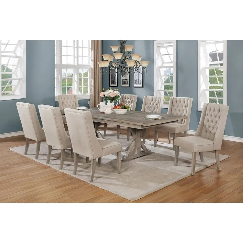 Ensemble de salle à manger 9 pièces avec dossier échelle, feuille extensible, beige/gris foncé