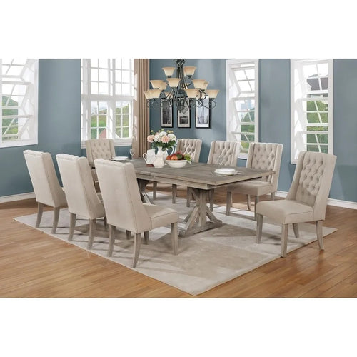 Ensemble de salle à manger 9 pièces avec dossier échelle, feuille extensible, beige/gris foncé