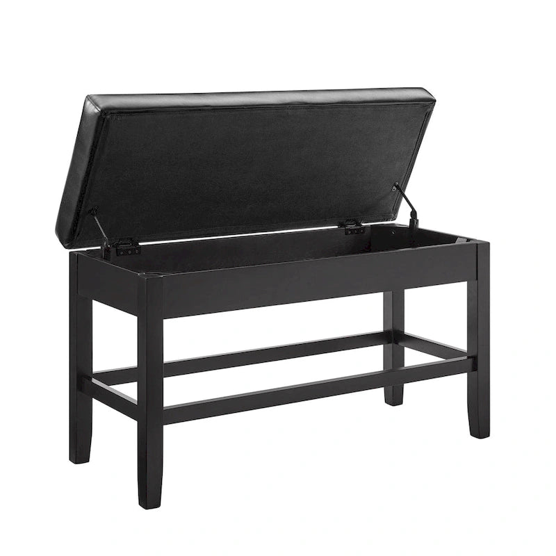 Banc de rangement en ébène noir, hauteur comptoir, similicuir, 1 place