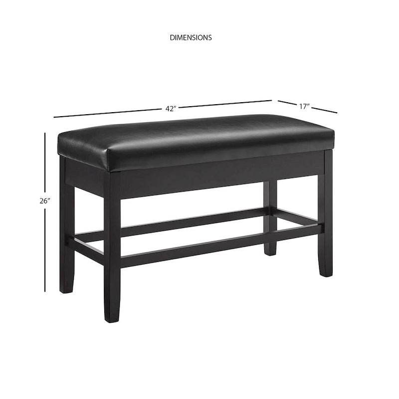 Banc de rangement en ébène noir, hauteur comptoir, similicuir, 1 place