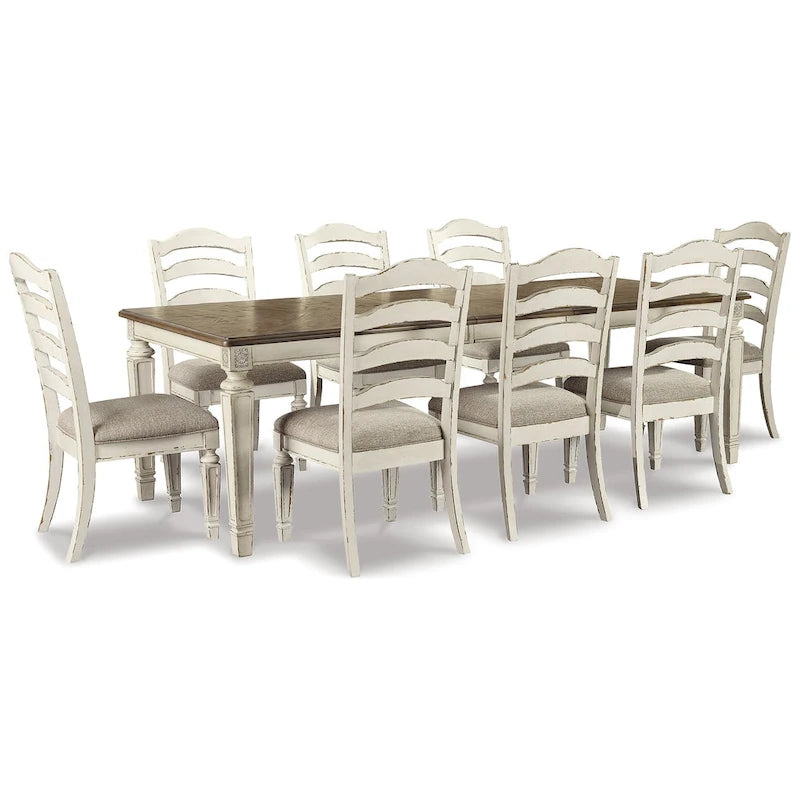 Ensemble de salle à manger 9 pièces blanc/marron clair, pour 8 personnes