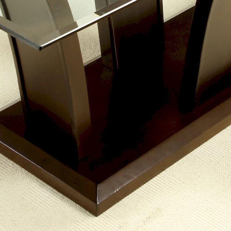 Table à manger rectangulaire avec plateau en verre et cerisier brun, 4 à 6 places