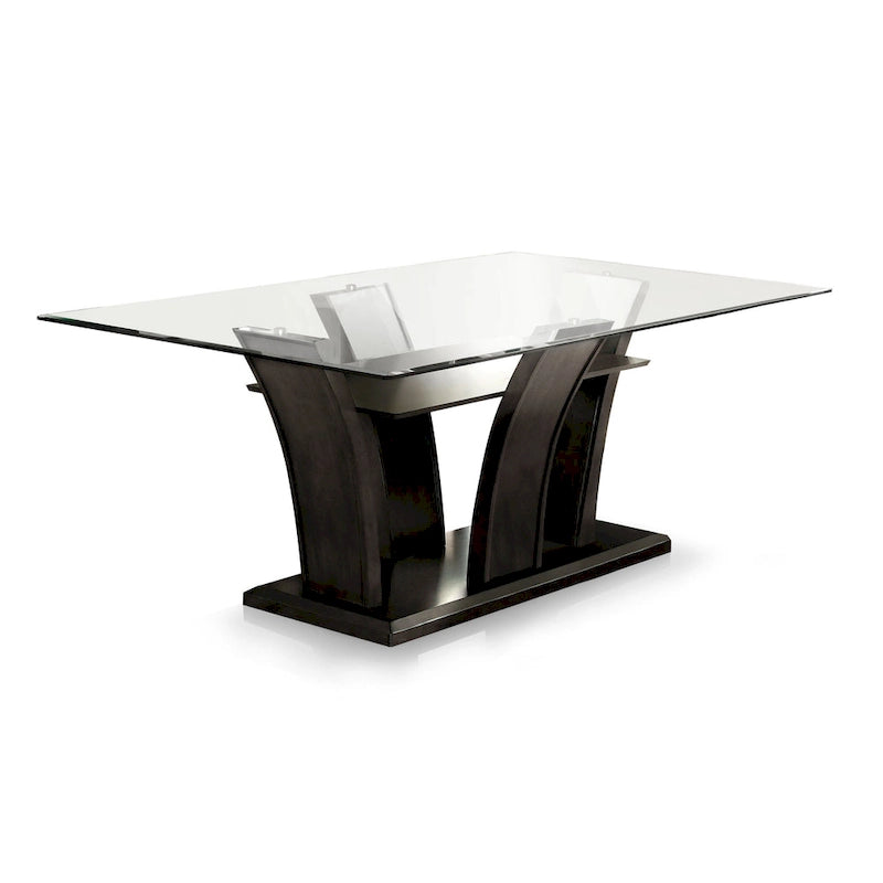 Table à manger rectangulaire avec plateau en verre et cerisier brun, 4 à 6 places