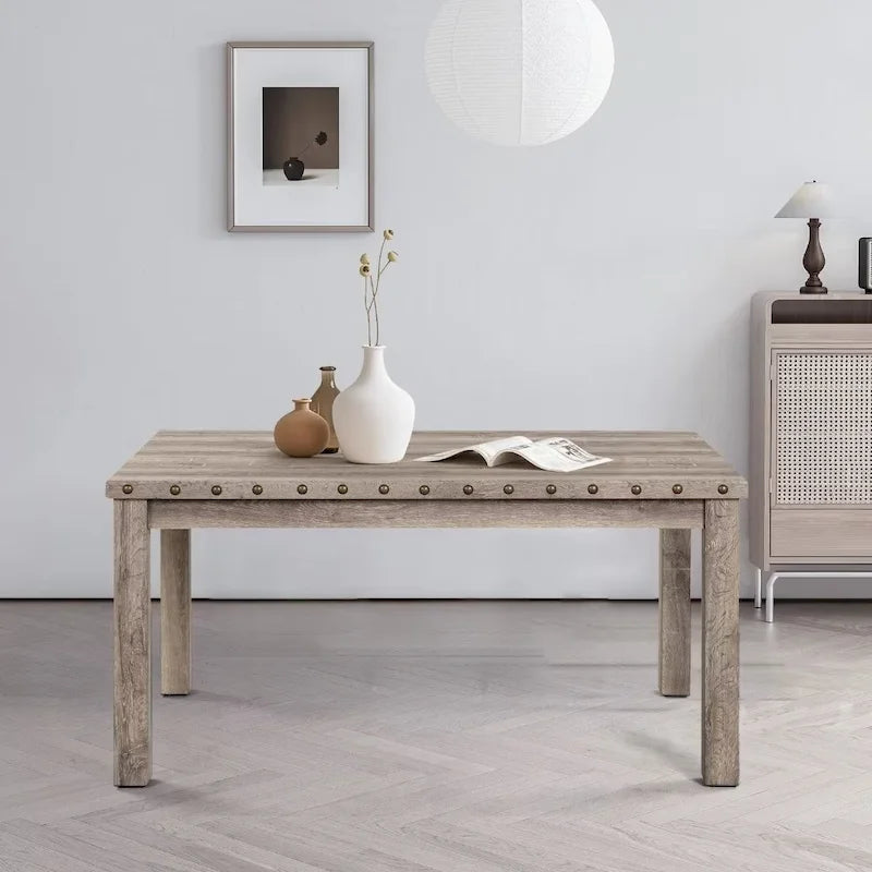 Table de salle à manger rectangulaire beige, style campagnard, 4 à 6 places