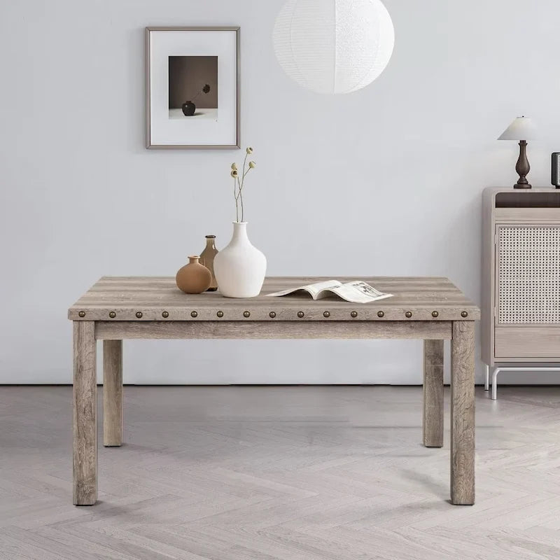 Table de salle à manger rectangulaire beige, style campagnard, 4 à 6 places