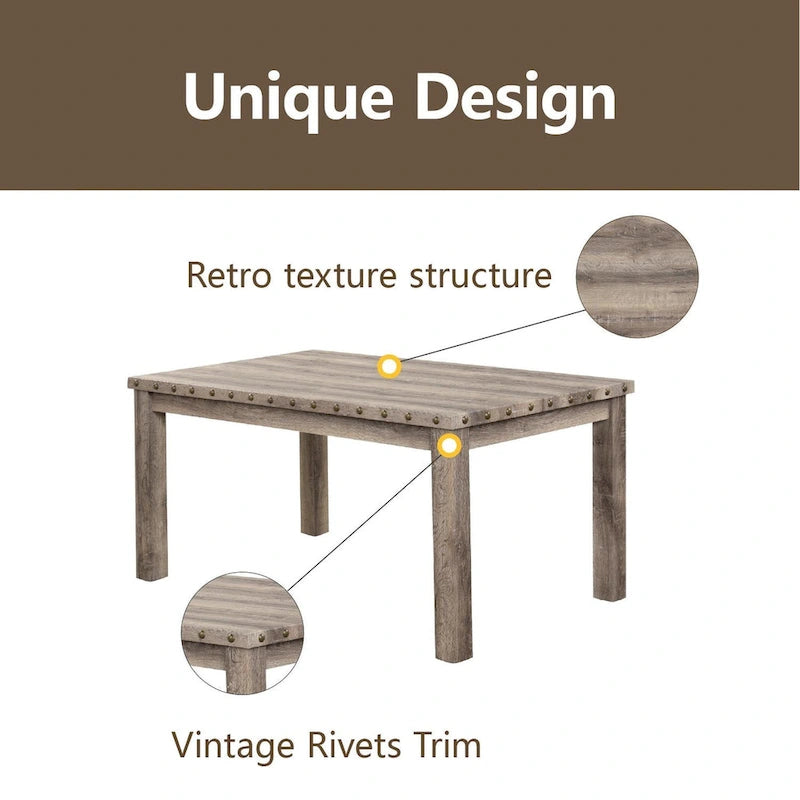 Table de salle à manger rectangulaire beige, style campagnard, 4 à 6 places