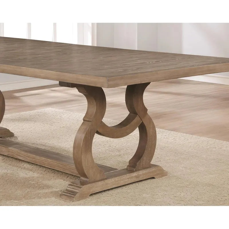 Table à manger extensible Barley Brown, double piédestal, 6 à 8 places