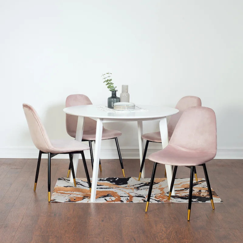 Ensemble de salle à manger rond 5 pièces avec chaises en velours, 4 places – Rose / Vert / Gris / Bleu