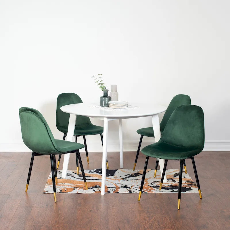 Ensemble de salle à manger rond 5 pièces avec chaises en velours, 4 places – Rose / Vert / Gris / Bleu
