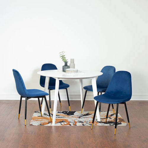 Roundhill Furniture Lassan Contemporary 5-Piece Dining Set, White Round Table and 4 Chairs