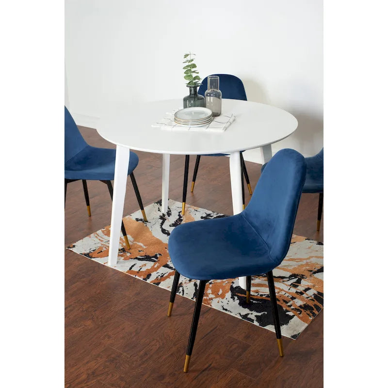 Ensemble de salle à manger rond 5 pièces avec chaises en velours, 4 places – Rose / Vert / Gris / Bleu
