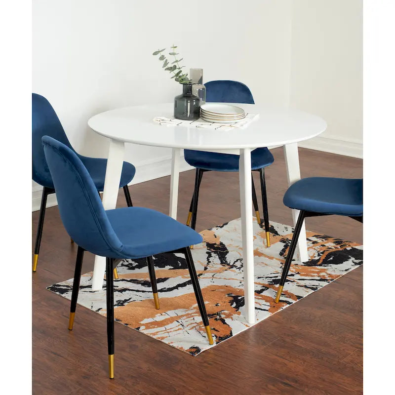 Ensemble de salle à manger rond 5 pièces avec chaises en velours, 4 places – Rose / Vert / Gris / Bleu