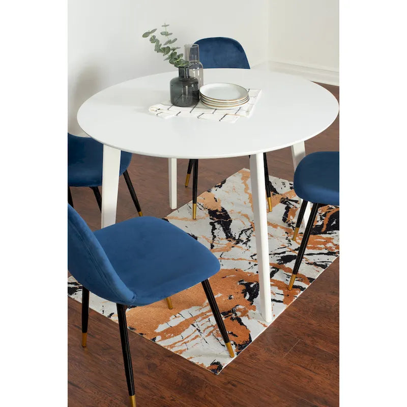 Ensemble de salle à manger rond 5 pièces avec chaises en velours, 4 places – Rose / Vert / Gris / Bleu
