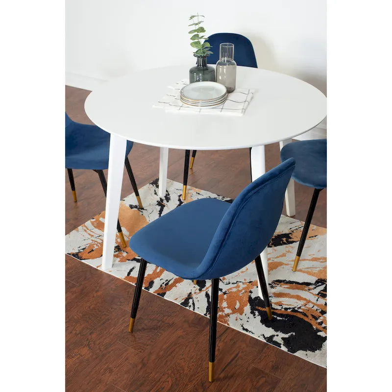 Ensemble de salle à manger rond 5 pièces avec chaises en velours, 4 places – Rose / Vert / Gris / Bleu