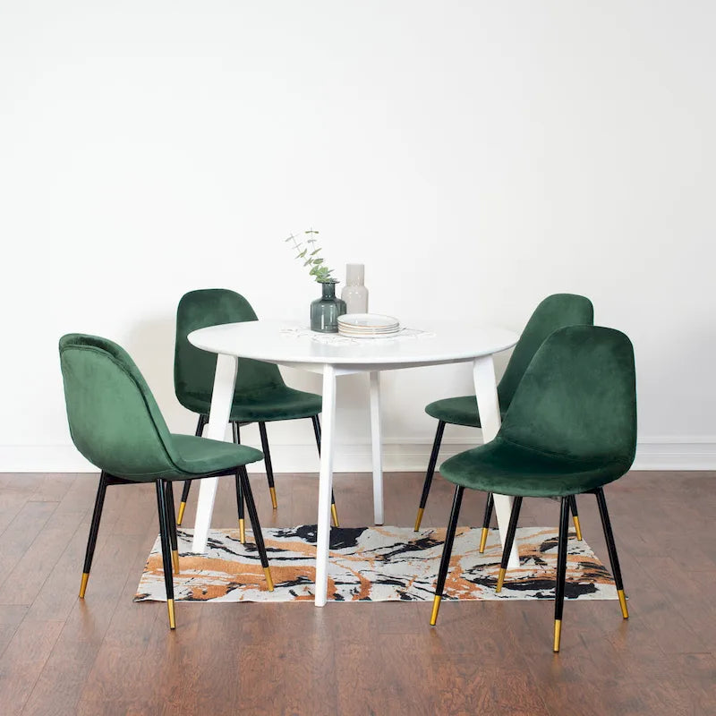 Ensemble de salle à manger rond 5 pièces avec chaises en velours, 4 places – Rose / Vert / Gris / Bleu