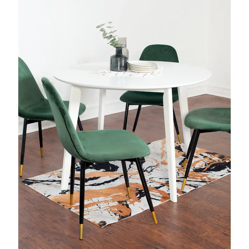 Ensemble de salle à manger rond 5 pièces avec chaises en velours, 4 places – Rose / Vert / Gris / Bleu