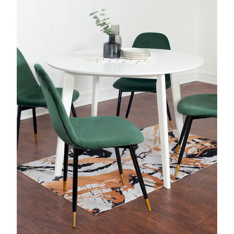 Ensemble de salle à manger rond 5 pièces avec chaises en velours, 4 places – Rose / Vert / Gris / Bleu