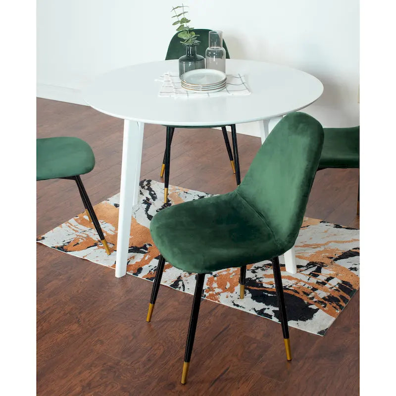Ensemble de salle à manger rond 5 pièces avec chaises en velours, 4 places – Rose / Vert / Gris / Bleu