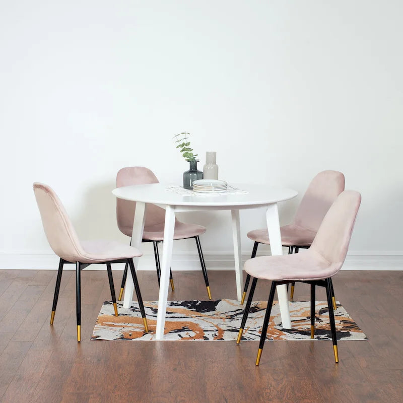Ensemble de salle à manger rond 5 pièces avec chaises en velours, 4 places – Rose / Vert / Gris / Bleu