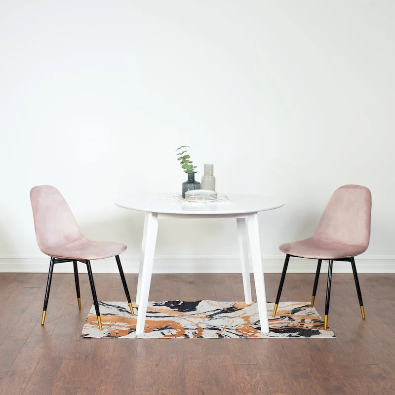 Ensemble de salle à manger rond 5 pièces avec chaises en velours, 4 places – Rose / Vert / Gris / Bleu