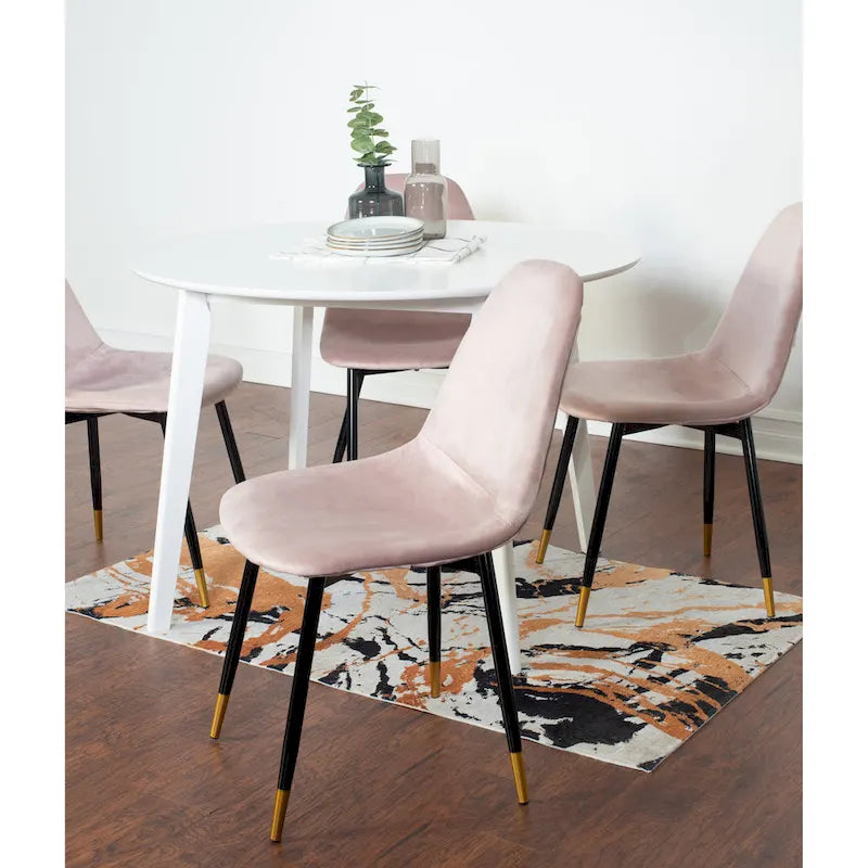 Ensemble de salle à manger rond 5 pièces avec chaises en velours, 4 places – Rose / Vert / Gris / Bleu