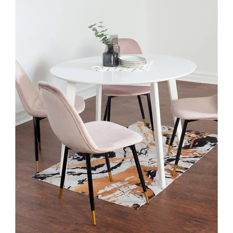 Ensemble de salle à manger rond 5 pièces avec chaises en velours, 4 places – Rose / Vert / Gris / Bleu