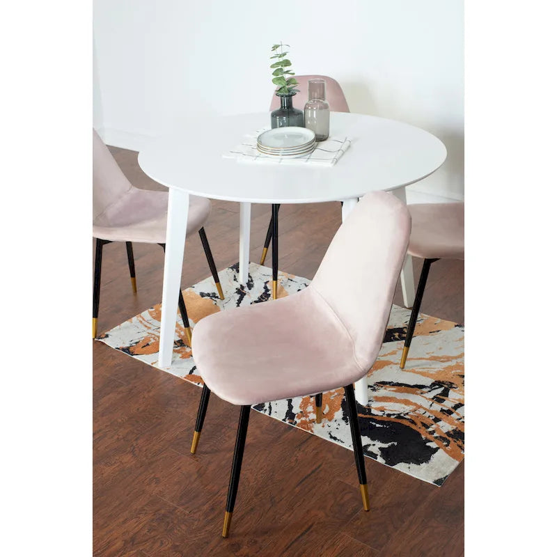 Ensemble de salle à manger rond 5 pièces avec chaises en velours, 4 places – Rose / Vert / Gris / Bleu