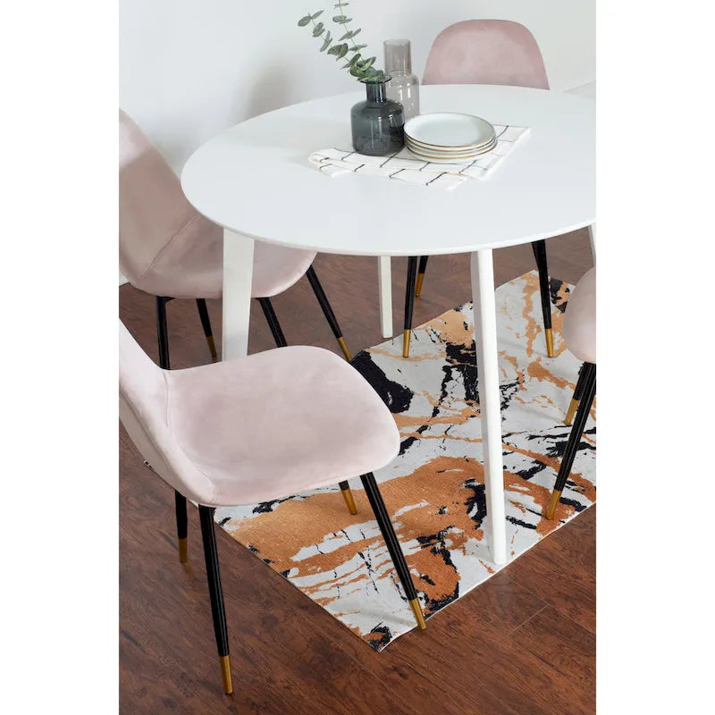 Ensemble de salle à manger rond 5 pièces avec chaises en velours, 4 places – Rose / Vert / Gris / Bleu