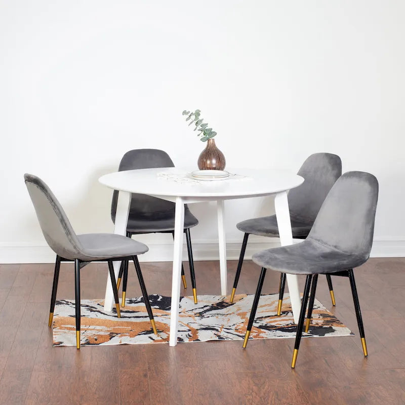 Ensemble de salle à manger rond 5 pièces avec chaises en velours, 4 places – Rose / Vert / Gris / Bleu